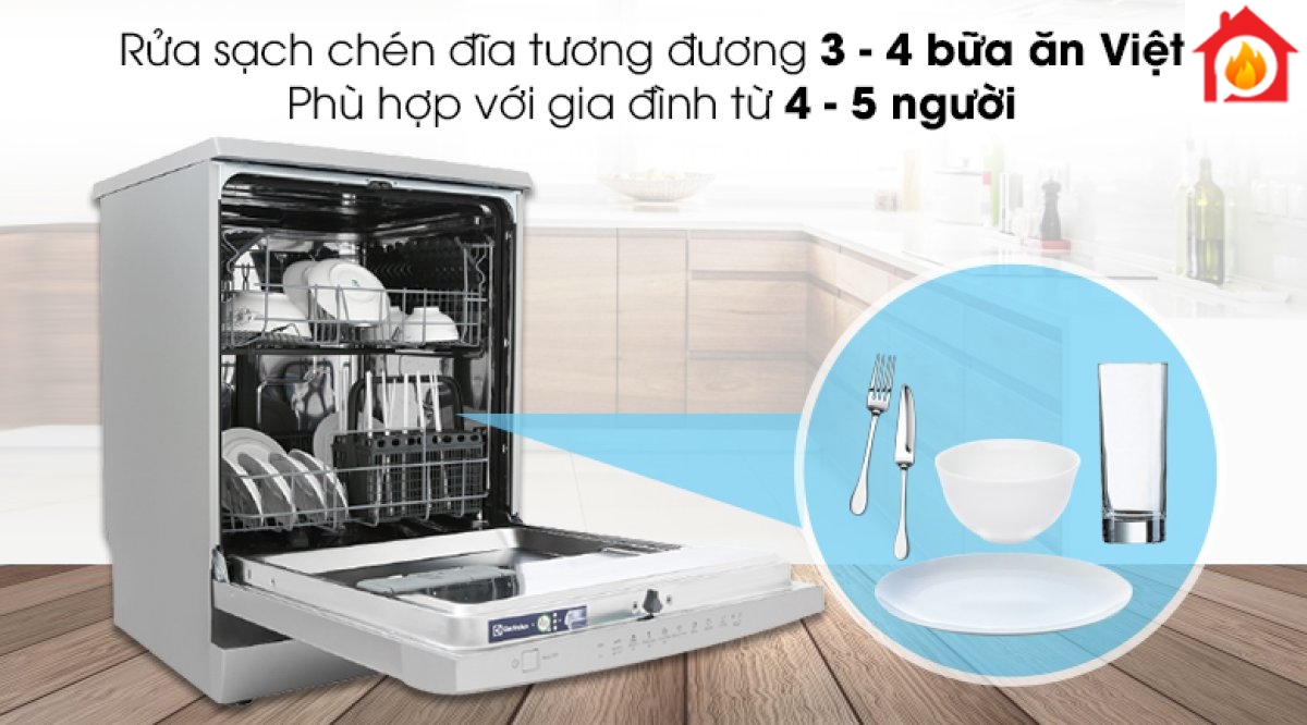 Rửa sạch chén đĩa tương đương 3 - 4 bữa ăn Việt - Máy rửa bát Electrolux ESF5512LOX 1950W