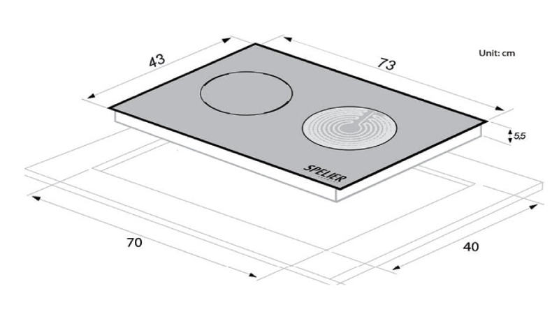 Kích thước bếp điện từ đôi Spelier SPM929H
